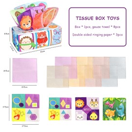 TIANNAIT Sensory Playset, Tear-resistant Cotton Tissue Box Game for Children, Includes 3 Pieces Crinkle Paper and 8 Pieces Colourful Scarves to Practice Hand-Eye Coordination