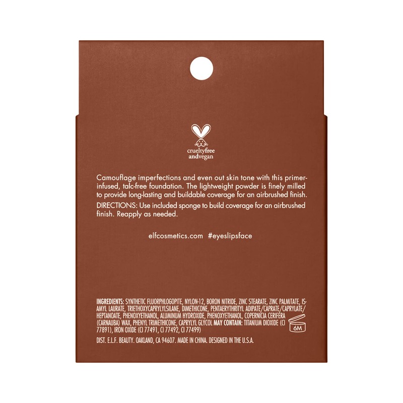 e.l.f. Camo Powder Foundation, Lightweight, Primer-Infused Buildable & Long-Lasting Medium-to-Full