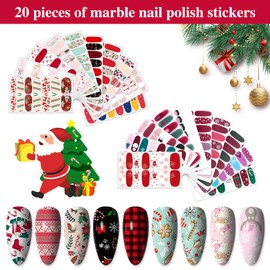 YECIRALA 20 Sheets Christmas Nail Stickers Nail Polish Stickers Full Nail Wraps for Women with Nail File DIY Christmas Nail Decals Santa Clause Christams Tree Snow Man Nail Christmas Stickers