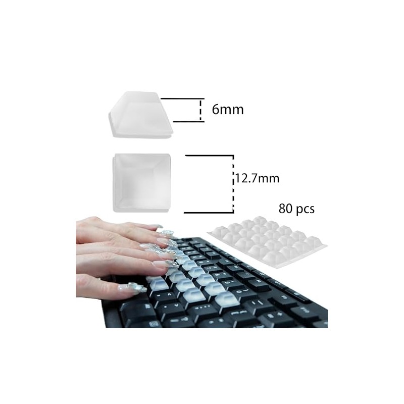 80Pcs DIY Keyboard Keycaps, Nail Shaped Keyboard Stickers Clear Silicone