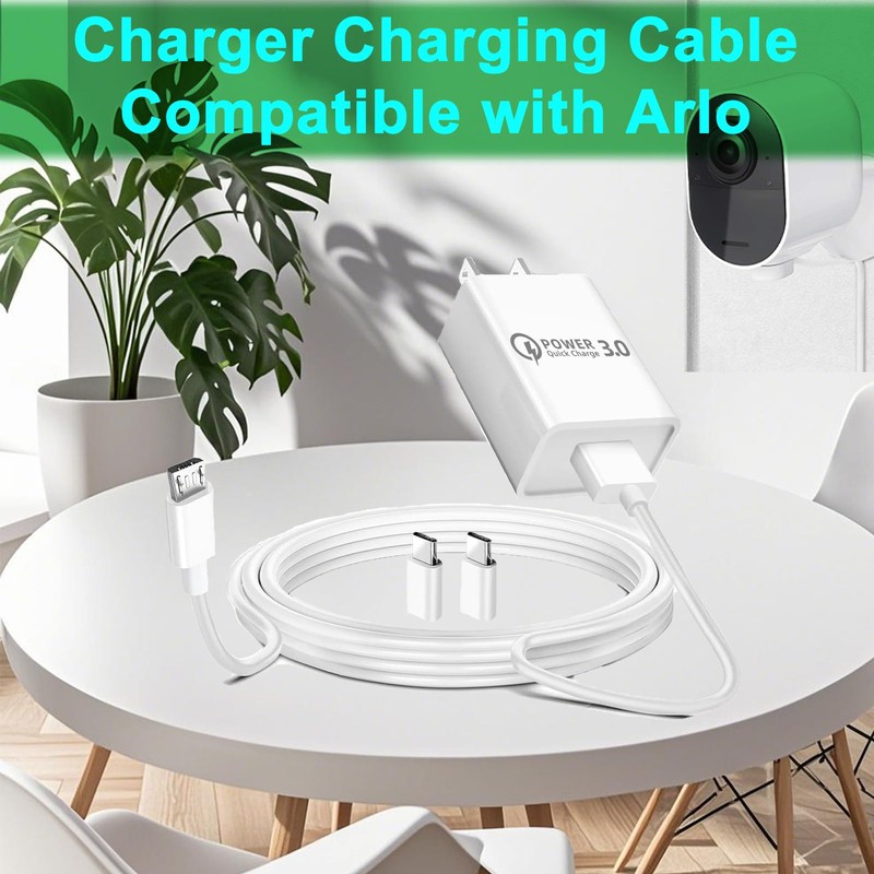 2 Pcs 10ft QC3.0 Fast Charger for Arlo Pro/Pro2 Camera,