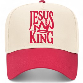 Jesus is King Crown Vintage Trucker Hat | Premium Snapback Baseball Hat for Men & Women (US, Alpha, One Size, Red/Natural)