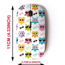 CJCBROES Ratón inalámbrico de 2.4 G con Bonito diseño de patrón para Todas Las computadoras portátiles y computadoras de Escritorio con nanoreceptor, Coloridos búhos Divertidos