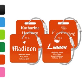 Etiqueta de equipaje acrílica personalizada con agujero y lazo de acero para maletas, etiquetas de dirección de nombre personalizadas, etiquetas de identificación seguras grabadas, juego de 4.2 x 2