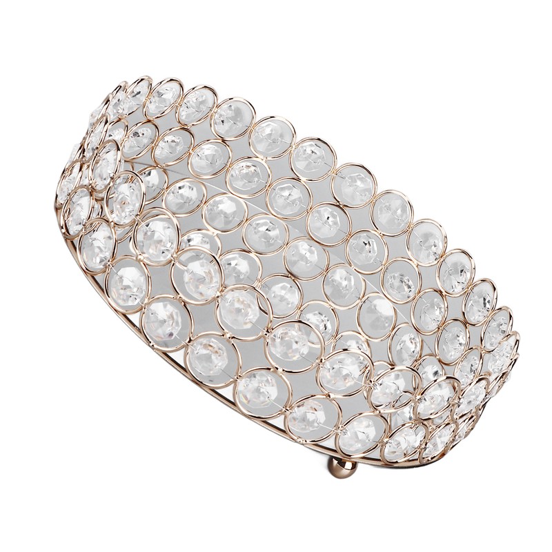 Crystal Cosmetic Makeup Tray 8in Round Display Tray Mirrored Metal