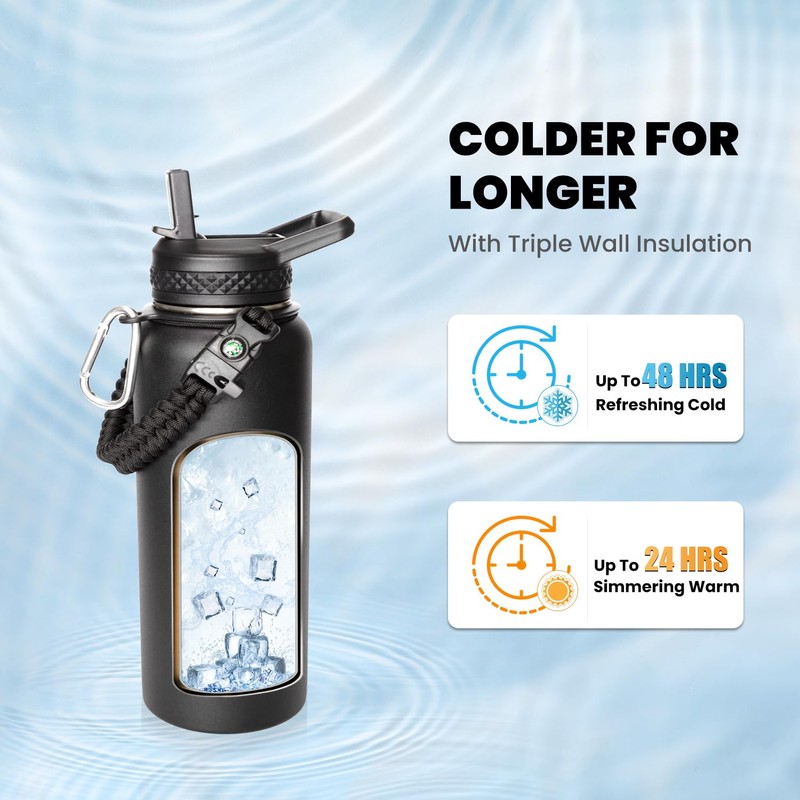 RAYMYLO Insulated Water Bottle 32 oz, Triple Wall Vacuum Stainless