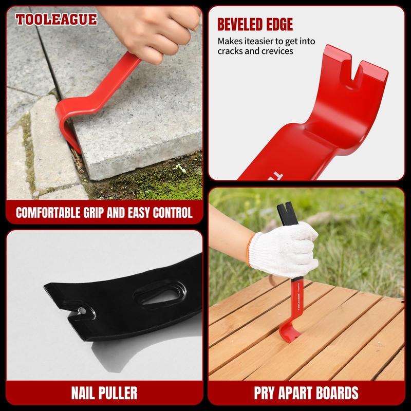 TOOLEAGUE 4Pcs Flat Pry Bar Set,5-1/2",7-1/2",10",15" Utility Heavy Duty Crow