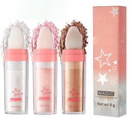 3 Color Glitter Powder Highlighter Makeup, Body Brightens the Natural Three-Dimensional Face Blusher Fairy Highlight Patting Powder.