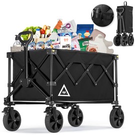 Muarch Wagon Cart Shopping Foldable Folding Collapsible with Wheels Big On Beach Garden Outdoor Grocery Heavy Duty Utility All Terrain Portable Wagons Carts for Groceries Sand Camping Sports Black