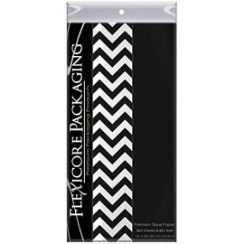 Flexicore Packaging Black Gift Wrap Tissue Paper | Size: 15 Inch X 20 Inch | Count: 100 Sheets | Color: Solid Black & Chevron