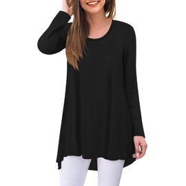 POPYOUNG Women's Long Sleeve Tunic Tops Fall Shirts to Wear with Leggings Loose Fit Dressy Crewneck Blouse XL, Black