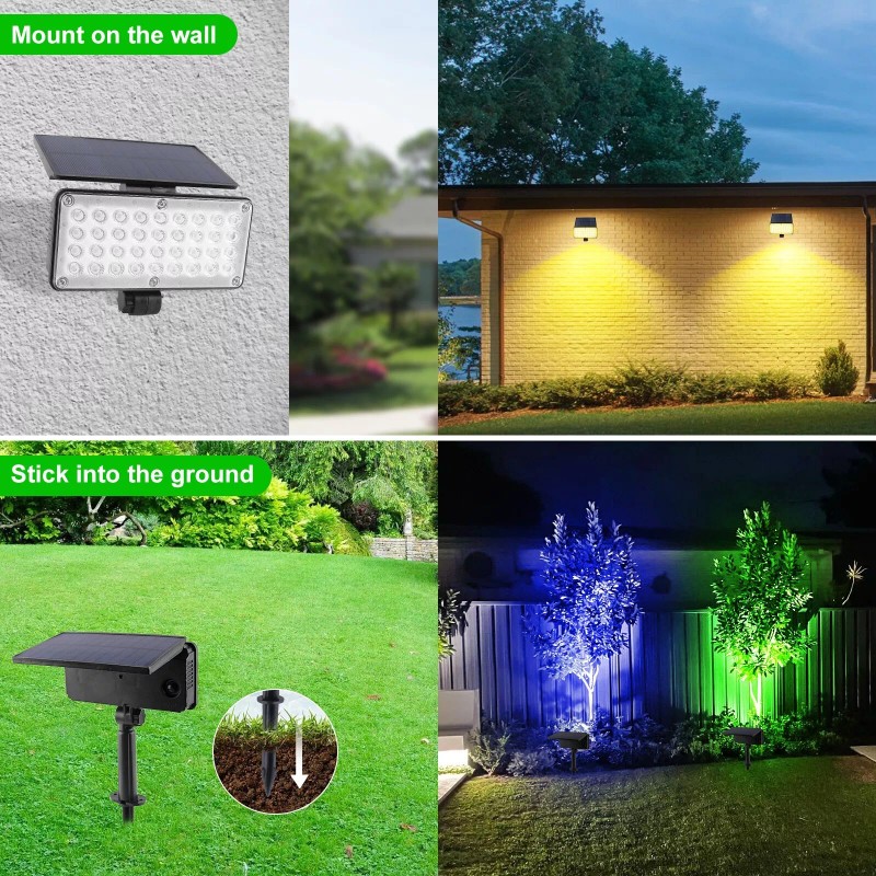 T-SUN 2Pack Solar 36-LED RGB Color Changing Spotlight Outdoor Garden
