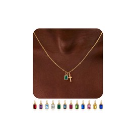 Turandoss May Birthstone Cross Necklaces for Women - Dainty Gold Plated Created Emerald Birthstone and Cross Necklaces for Women Trendy, Birthday Gifts for Women Jewelry