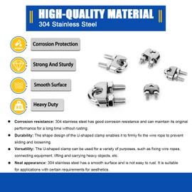 Growglow 16pcs Wire Rope Cable Clip Clamp 304 Stainless Steel U-Shaped 3/16-Inch M5 Cable Clamping Fixture Engineering Projects Cable Clamps Outdoor Sports Wires Cables Clothes Drying Racks