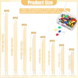 16 Sets Stretcher Bars for Needlework, Anglecai 8 Size Wooden Canvas Splicing Stretcher Bars for Embroidery Needlepoint Stretcher Bars for Canvas Painting with 100 Thumb Tacks