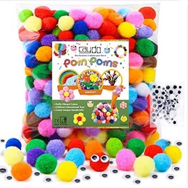Caydo 300 PCS Multicolor Craft Pom Poms, 2.5 cm Fuzzy Pompoms balls with 100 PCS Wiggle Eyes for Kids DIY Creative Crafts Projects Decorations