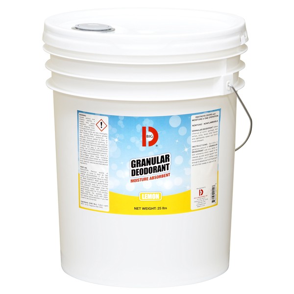 Big D 151 Granular Deodorant Moisture Absorbent, Lemon Fragrance, 25 lb Container - Absorbs Accidental Spills for Easy Clean-up - Ideal for use in Garbage dumpsters, Trash cans, kennels