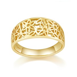 MINDDHA Gold Rings|Gold Rings for Women|Womens rings|Gold Band Rings for Women|14K Gold Plated Rings- Victorian Flower Filigree Vintage Statement Ring- 10mm Band Size 9