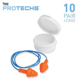 Flents Corded Ear Plugs with 1 Reusable Case, 10 Pair for Sleeping, Snoring, Loud Noise, Traveling, Concerts, Construction, & Studying, Noise Reduction and Comfort, Contour to Ears, Orange, NRR 26