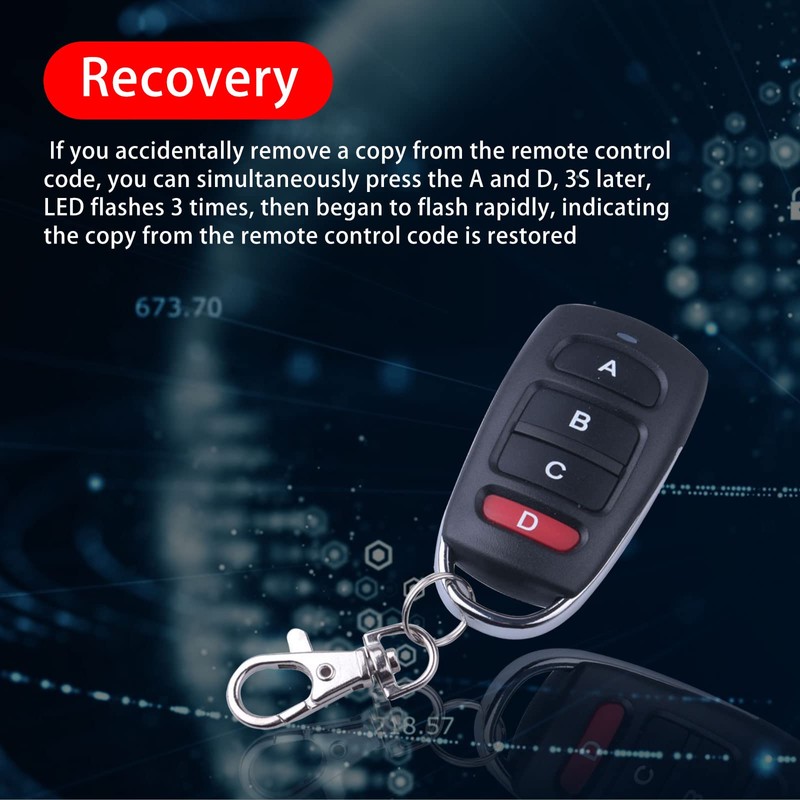 433MHZ Cloning Remote Control Keychain,Universal Garage Door Opener Remote Garage