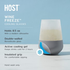 Host Wine Freeze Cooling Cups, Freezer Cups for Drinks, Insulated Tumblers Cool Wine Glasses Set of 2, 8.5oz in Gray