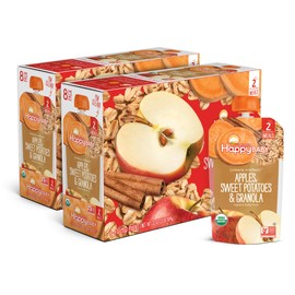 Happy Baby Organics Clearly Crafted Stage 2 Meals Organic Baby Food, Apples, Sweet Potatoes & Granola, 4 Ounce (Pack of 16)
