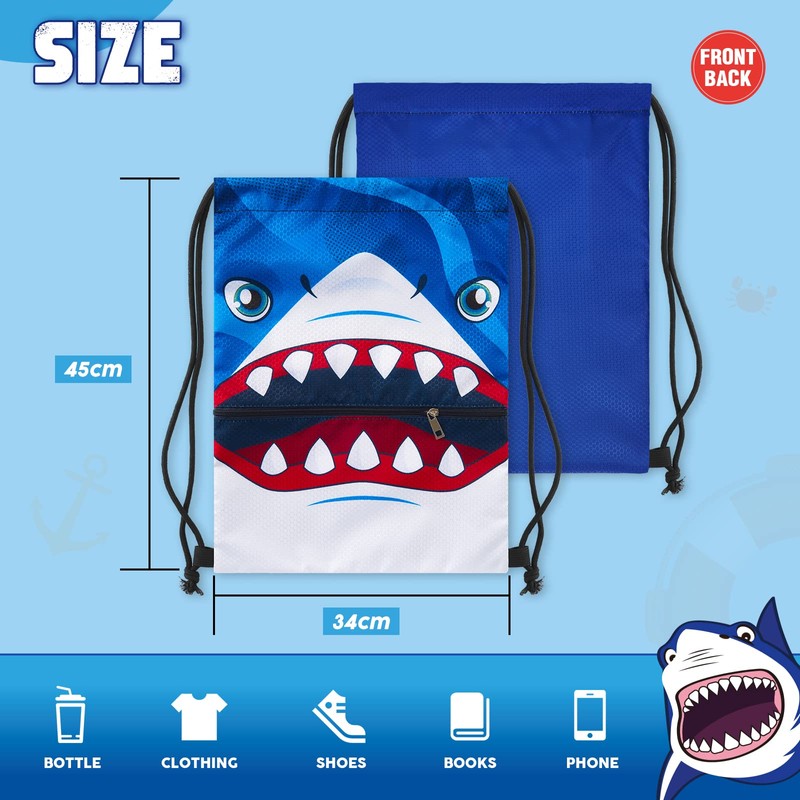 Shark Drawstring Backpack - Drawstring Bags for Boys Kids Swim