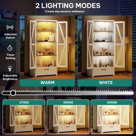 YITAHOME Kitchen Pantry Cabinet with Lights, 61" Metal Storage Cabinets with Adjustable Shelves, Organizer Cabinet with Barn Doors, Freestanding Cupboard with Drawer for Dining Living Room, White