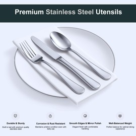 3-Piece Stainless Steel Flatware Set | Durable Modern Silverware Set, Rust and Corrosion Resistant, Dishwasher Safe Cutlery with Ergonomic Grip | Premium Upgrade for Daily Meals, Weddings, parties