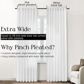 SHINELAND White Light Filtering Semi Sheer Double Pinch Pleated Custom Curtains with Hooks 2 Panels 54 Inches Long