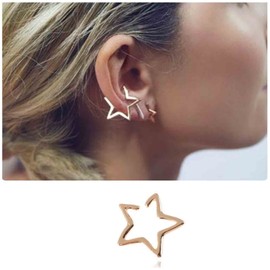 Yheakne Boho Star Cuff Earrings Gold Star Hoops Earrings Hollow Star Clip on Earrings No Piercing Earrings Jewelry for Women (Gold)