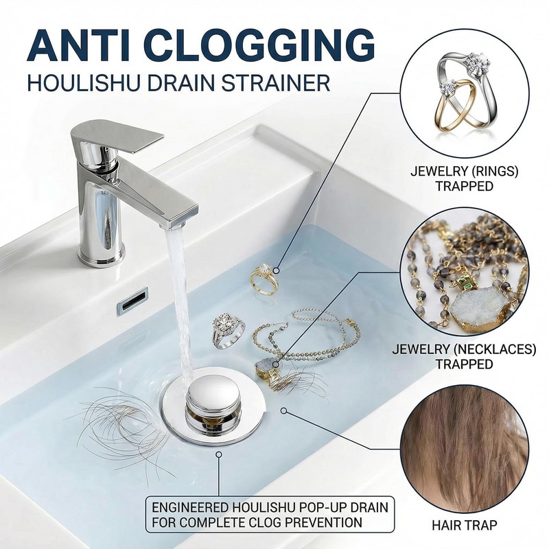 Houlishu 2PCS Pop Up Bathroom Sink Drain Strainer with Removable