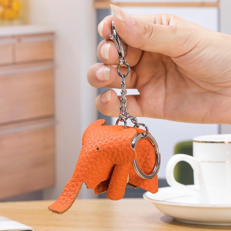 Yocipa Cute Bag Charm Genuine Leather Elephant Key Chain Leather