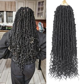 Aipin Butterfly Locs Crochet Hair With Goddess Locs Curly Ends 18 Inch Distressed Butterfly Faux Locs Synthetic Goddess Locs Butterfly Soft Locs Hair Extensions (18 Inch, 6packs,T27/613)