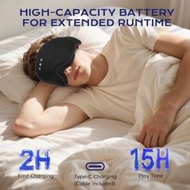 LC-dolida 3D Bluetooth Sleep Mask with Headphones for Men and Women, Total Light Blocking & All-Night Comfort Sleep Eye Mask Sleep Headphones Soft Headphones for Sleeping for Travel, Bed