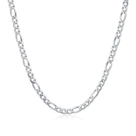 Dacc & Aya Sterling Silver Diamond-Cut Figaro Chain for Men Women Figaro Link Chain with Lobster Clasp for Boy Girl, White Gold Plated, 3mm, 18 Inches (with a Gift Box)