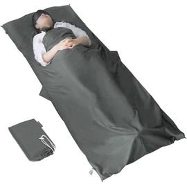 MYCARBON Travel Sleeping Bag Liner, 100% Cotton Durable and Super Soft 220 x 90 cm Roomy Travel Sheet Portable Lightweight for Camping Bed Bag, Hostels, Coaches, Picnic, Trains with Pillow Pockets