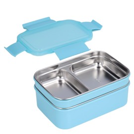 304 Stainless Steel Double Layer Insulated Lunch Box with Compartment for Office School Travel (Blue)