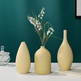 Speack Ceramic Small Vase Set of 3, Farmhouse Coffee Table Decor Book Shelf Decorative, Yellow