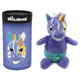 Les Déglingos - Large Simply Kiprokos The Zebra Plush Toy with Gift Box - Ideal as a First Plush Toy - Purple and Colourful Corduroy Plush Toy - Suitable from Birth - 23 cm Sitting