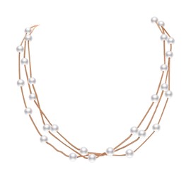 Aleasha Multi Strand Faux Pearl Necklace for Women Triple White Pearl Rose Gold Chain Layered Necklace Trendy Costume Jewelry Gifts