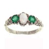 925 Sterling Silver Real Genuine Opal and Emerald Womens Band