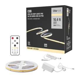 Olaholii 16.4ft COB LED Strip Light with Remote, 3000K Ra93+ Dimmable Bright Warm White Led COB Strip Light, White Continuous Led Strip Light for Mirror, Stair, Cabinet, Room