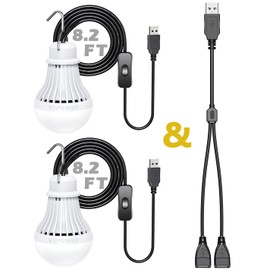 VTpower 2 Pack USB LED Camping Light 5W, Portable LED Bulb for Garage Warehouse Car Truck Fishing Boat Outdoor Emergency Light Children Bed Room White