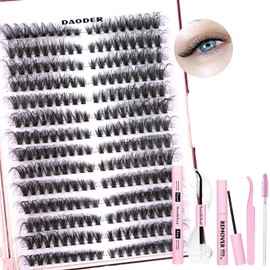 DAODER 40D Cat Eye Lash Clusters Kit, Natural Eyelash Extension Clusters Wispy, Pre-Mapped Fluffy Lash Extension Kit with Waterproof Lash Bond Seal Lash Remover, D Curl Eyelash Clusters 8-16mm