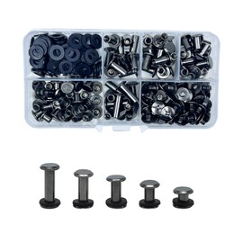 KUKUJIWA 80 Set Chicago Binding Screws, M5* 5/8/10/12/15mm Chicago Screws Posts,Nail Rivet Chicago Button,Metal Rivet for DIY Book Scrapbook Leather Bags (Gloss Black)