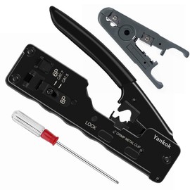 Yankok [CAT5 CAT6 CAT7 Modular Crimper] for Shielded and Regular RJ45 RJ12 RJ11 Network Connectors Ethernet Crimp Tool Molded Grip Black (Come with Screwdriver and Cable Stripper)