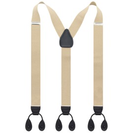 Timiot Y Back Button 1.4" Suspenders for Men with Stylish Leather Button Ends Durable Long Lasting Stretch Ultimate Fashion (Champagne)