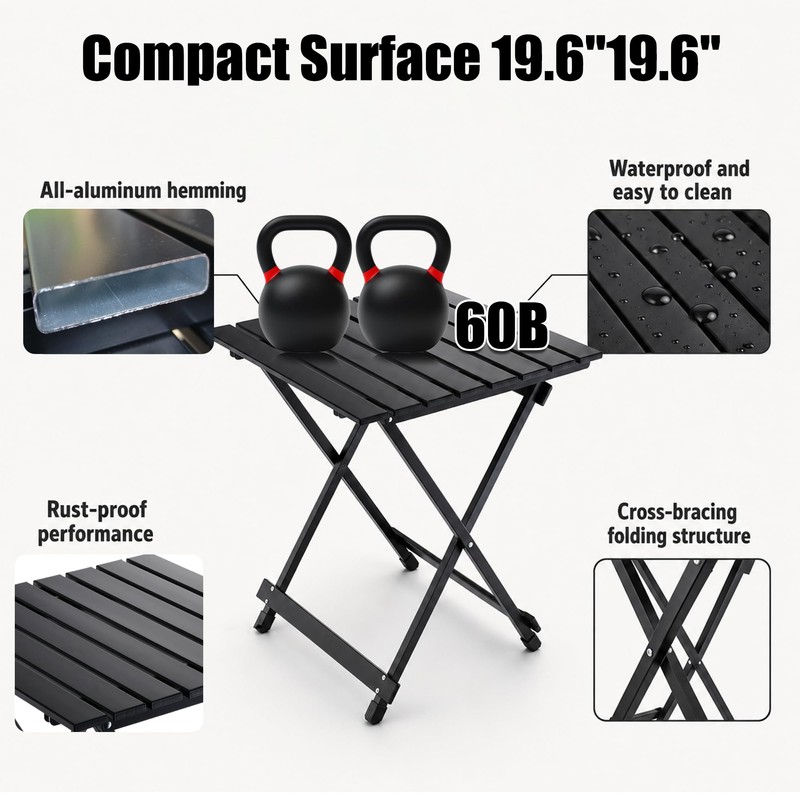 Lightweight Aluminum Folding Camping Table with Height 23.6 in