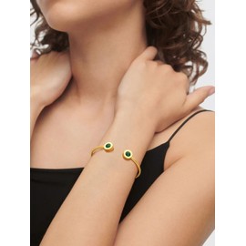 KeyStyle Stainless Steel Birthstone Bracelets for Women, May Birthday Cuff Bracelet,14K Gold Plated Bangle Bracelets for Gifts,Open Emerald Bangle Wrist Cuff fit Wrist from 6.3"-7.6"